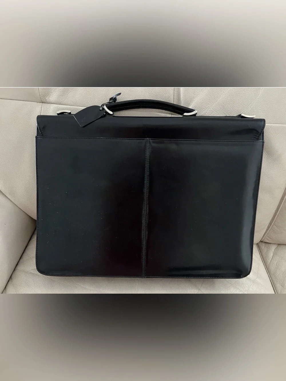 Jolie Saville Black Leather Top-Handle Briefcase, leather
